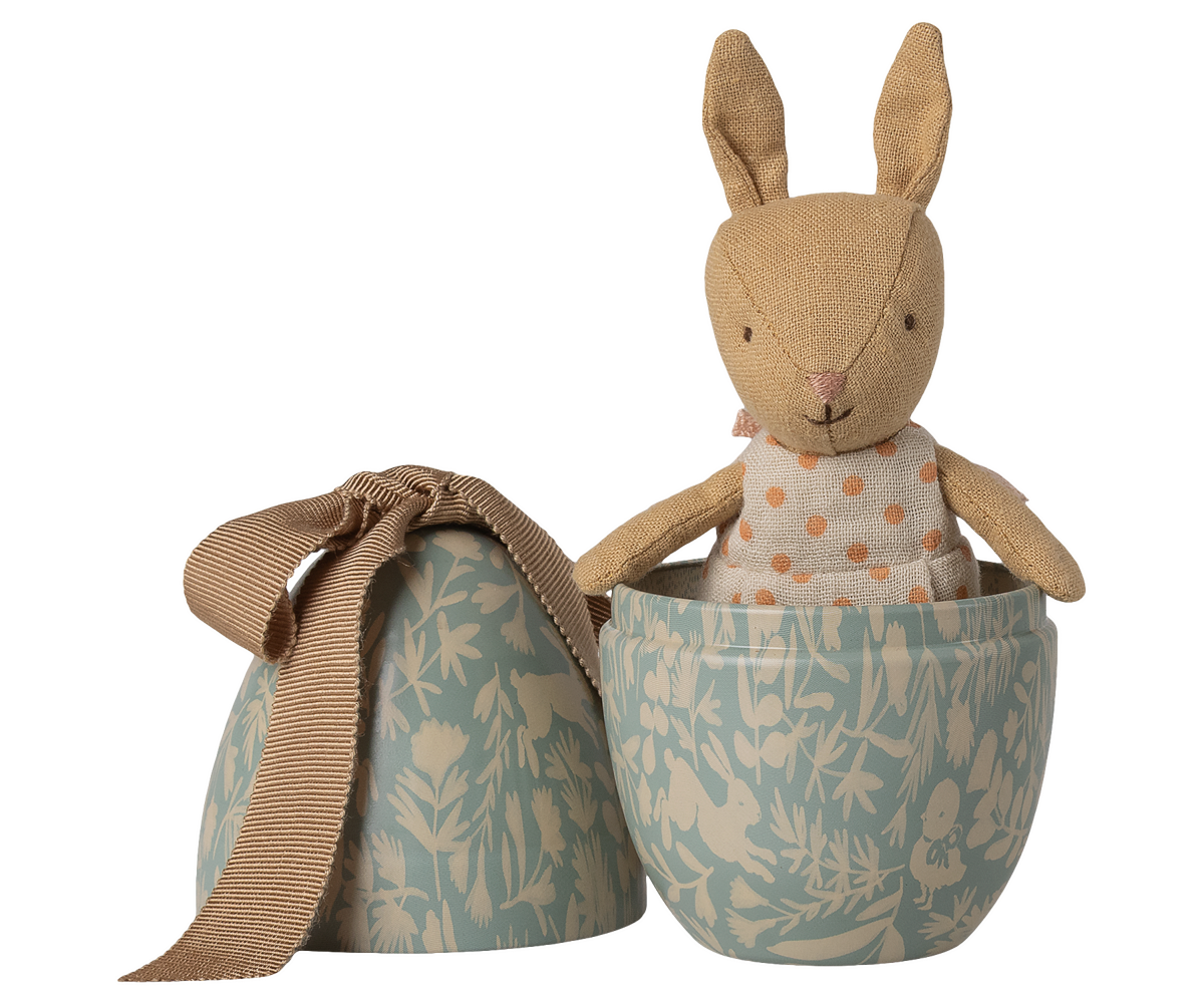 Maileg Easter egg with micro rabbit, Small - Dusty blue
