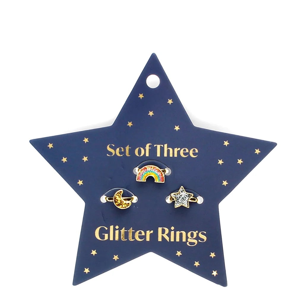 Glitter rings (set of 3) - Star, rainbow & moon