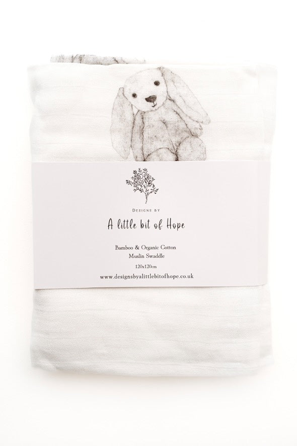 Design By A Little Bit Of Hope Extra Large Organic Bamboo Cotton Muslin Swaddle blanket - Bunny