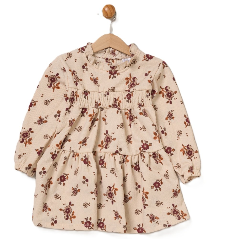 Baby Girls Boucle Fur Jacket & Beret With Crepe Jersey Dress