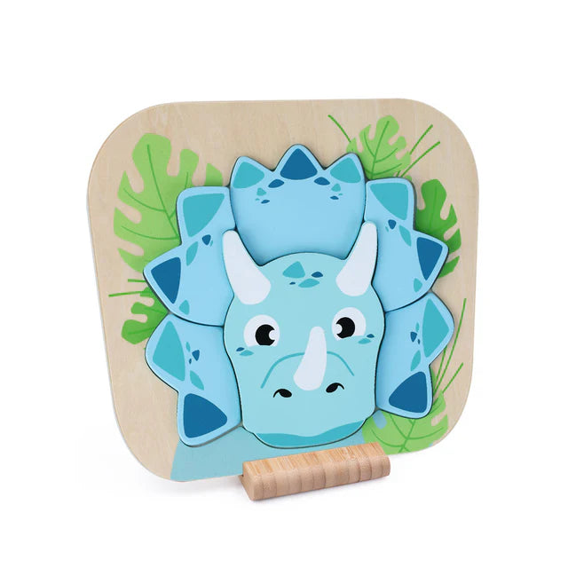 Wooden Dino Raised Puzzle - Triceratops