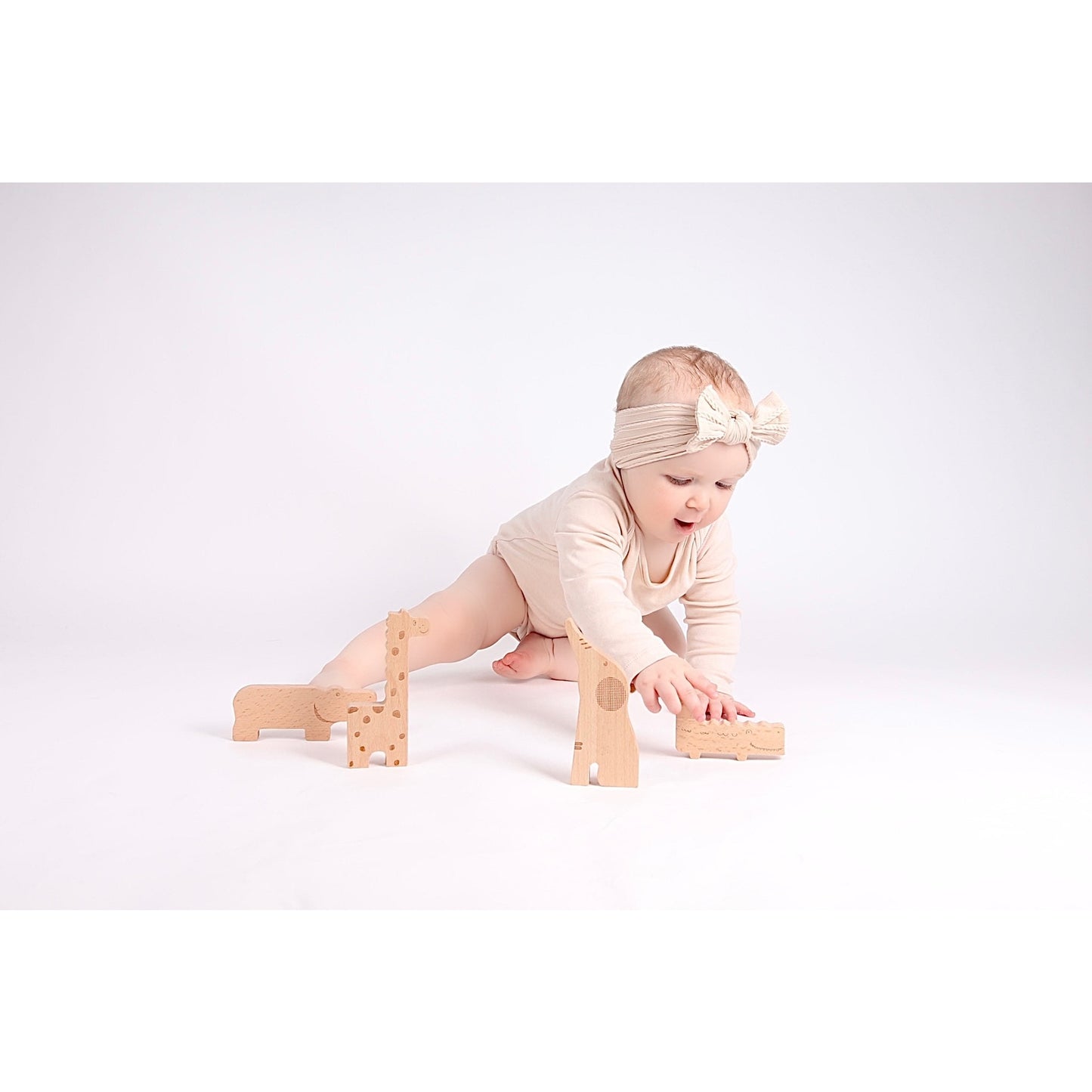 Wooden Animals, Elephant, Hippo, Giraffe and Crocodile