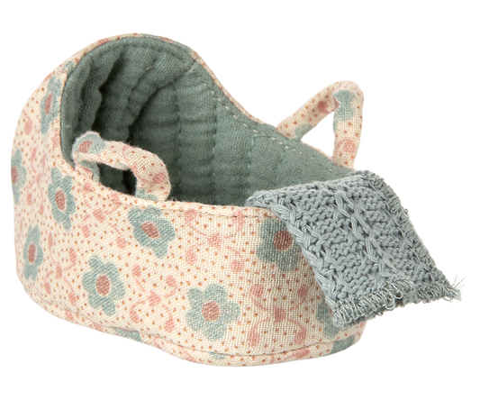 Maileg Carry Cot, Baby Mouse - Blue
