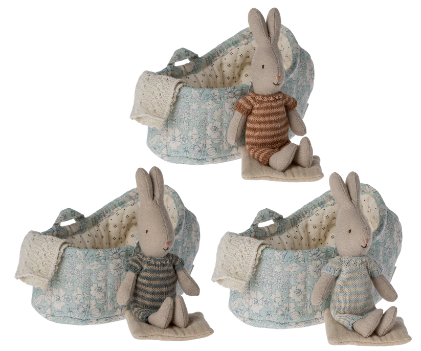 Pikaboo Rabbit Maileg Rabbit in carry cot, Micro 1 Supplied – Boo's Toy Shop