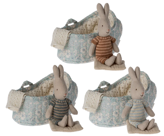 Maileg Rabbit in carry cot, Micro 1 Supplied