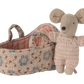 Maileg Baby mouse in carry cot - Rose