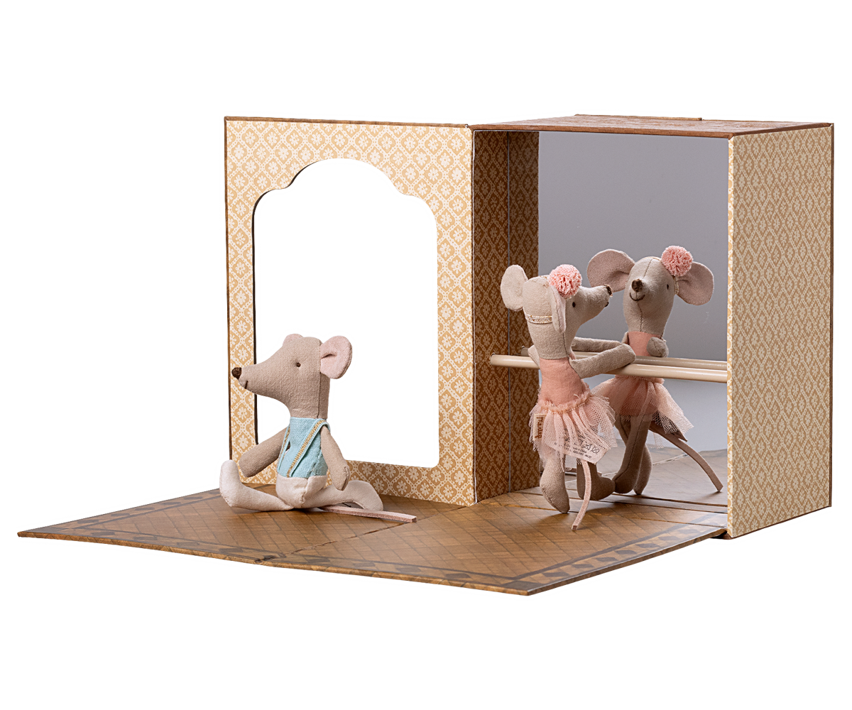 Maileg Ballet mice in dance studio, Little sister and brother