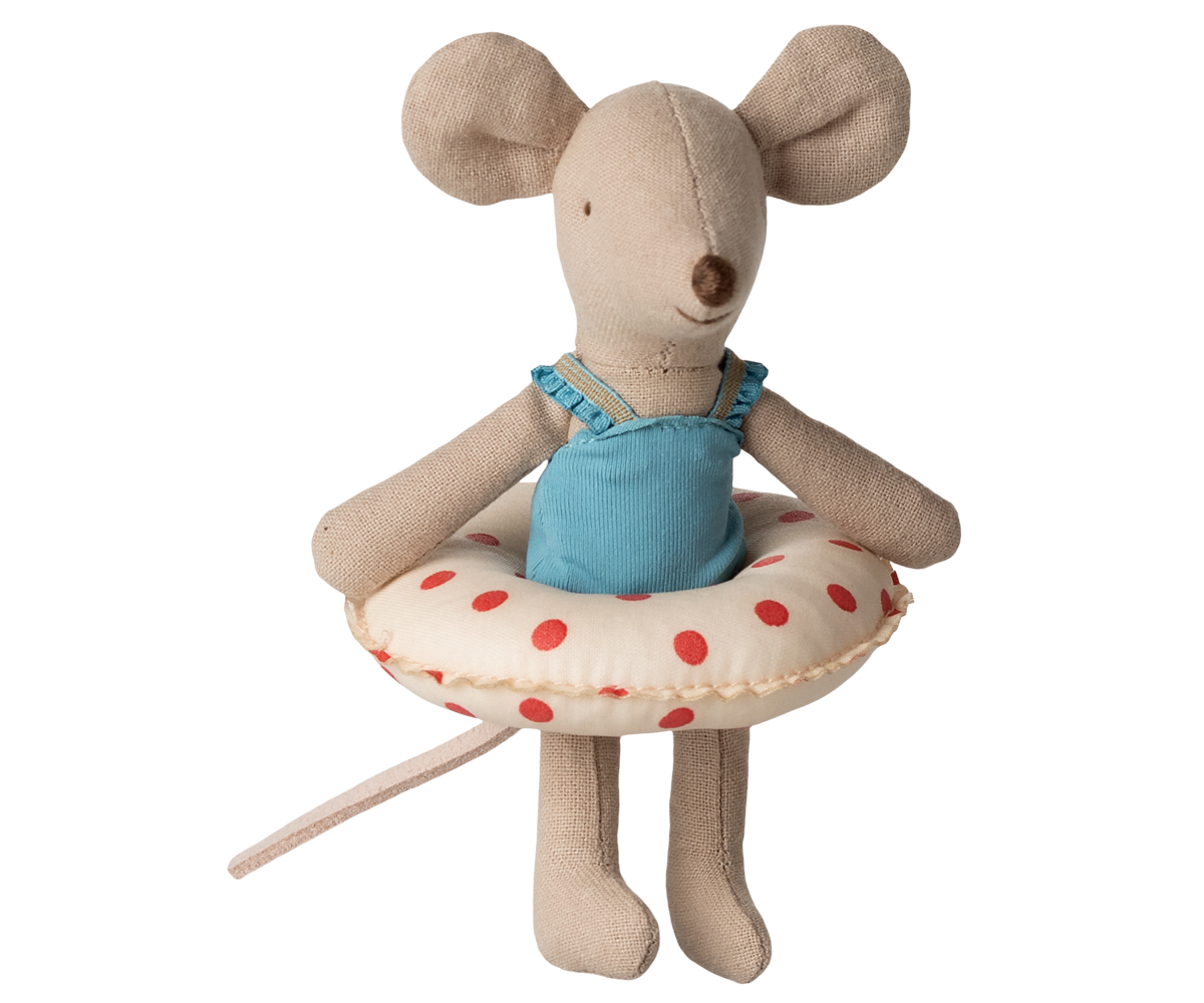 Maileg Beach mouse with float, Little sister - Red dots