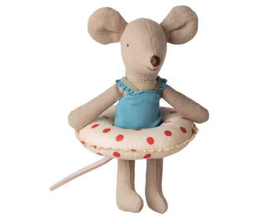 Maileg Beach mouse with float, Little sister - Red dots