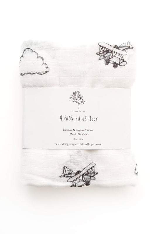 Design By A Little Bit Of Hope Extra Large Organic Bamboo Cotton Muslin Swaddle blanket - Planes