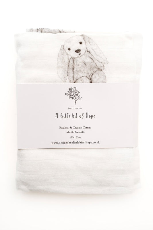 Design By A Little Bit Of Hope Extra Large Organic Bamboo Cotton Muslin Swaddle blanket - Bunny