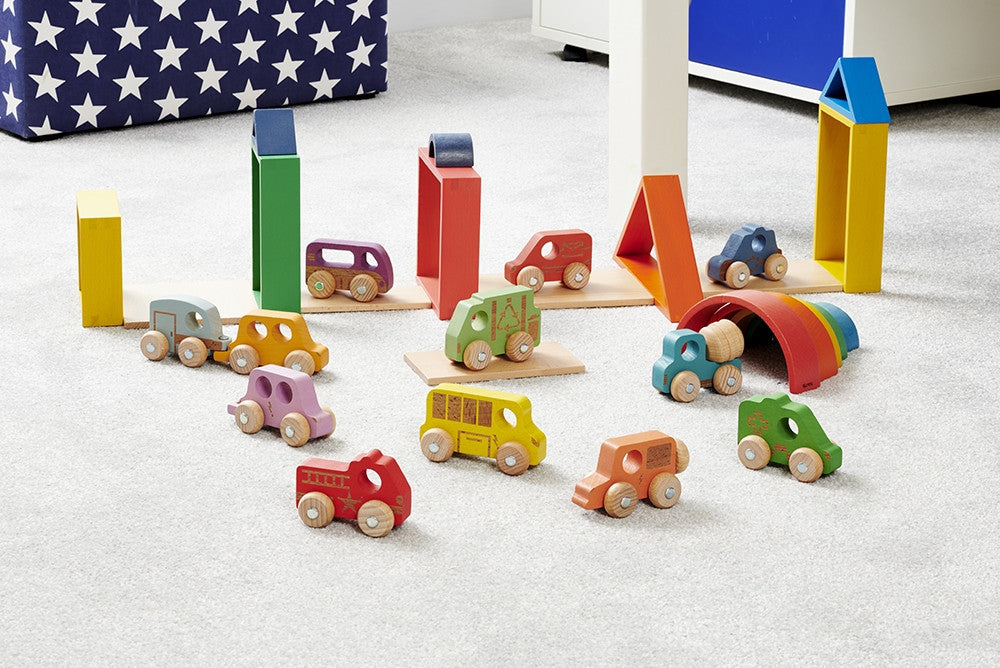 Rainbow Wooden Vehicles Set - Pk12