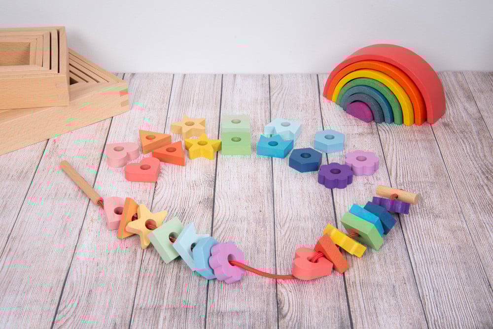Tickit Toys - Rainbow Wooden Lacing Shapes