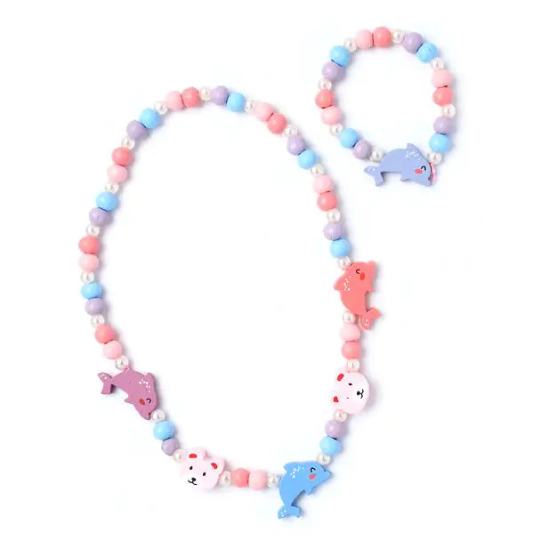 Dolphin or Unicorn Stretch Bead Necklace And Bracelet Set