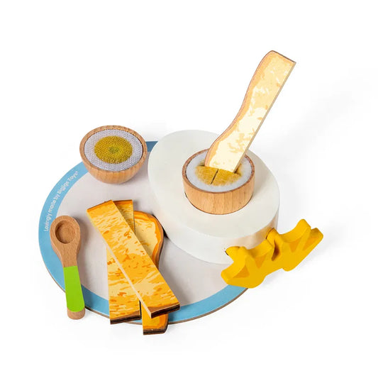 Bigjigs Toys Dippy Egg -Wooden Play Food Set, Pretend Breakfast Playset for Kids