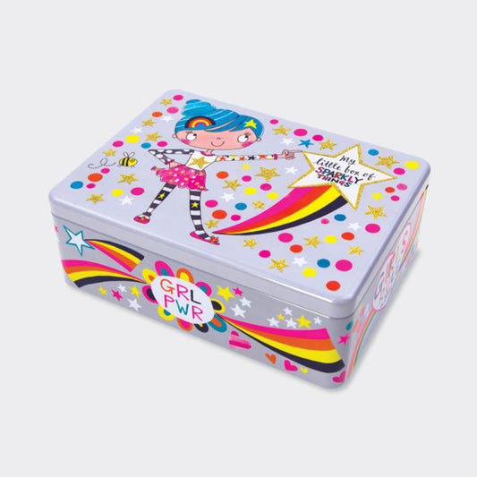 FLITTERED RECTANGULAR TIN ‐ BOX OF SPARKLY THINGS/GIRLS RULE
