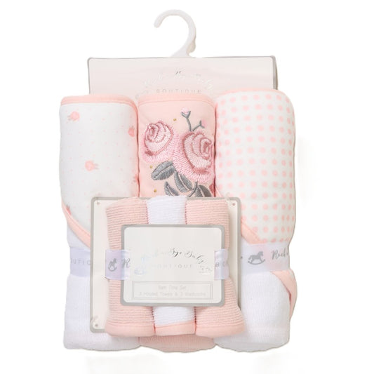 Baby Floral 6 Piece Hooded Towels & Washcloths Bath Time Set