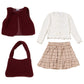 Girls Borg Gilet, Top, Crepe Skirt & Handbag Outfit