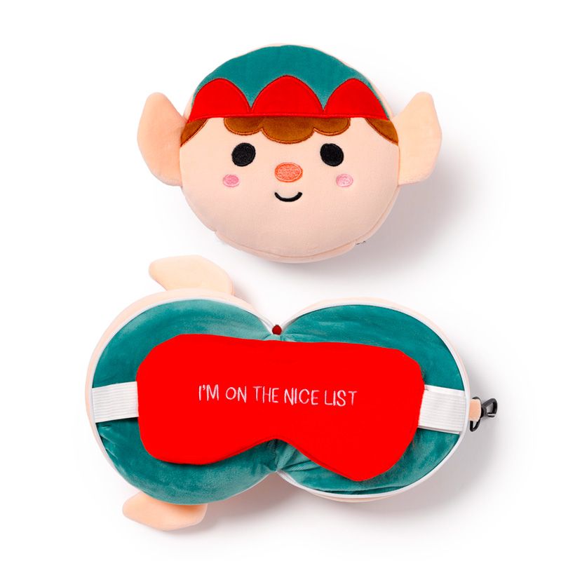 Relaxeazzz Christmas Elf Plush Travel Pillow & Eye Mask