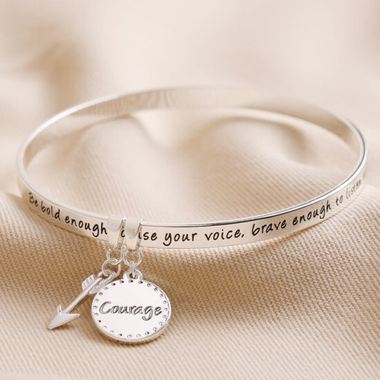Bold and Brave' Meaningful Word Bangle Silver