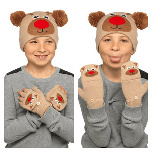 Kids Rudolph Hat and Mittens Set