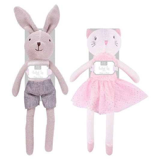 Knitted Baby Bunny and Knitted Baby Cat Soft Toy