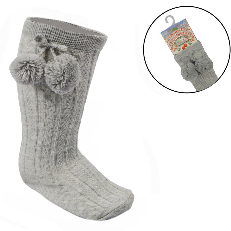Grey Pom Baby Knee Length Socks