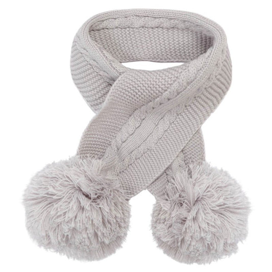 Grey Cable Knit Children's Pom Pom Scarf