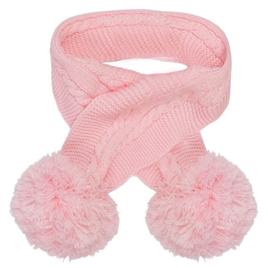 Pink Cable Knit Children's Pom Pom Scarf