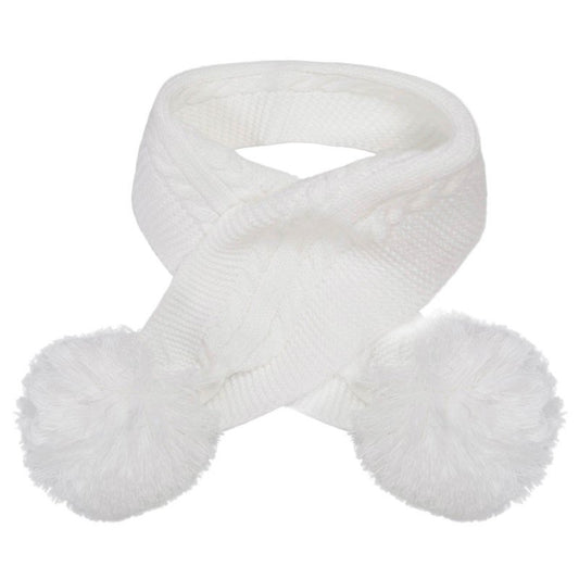 White Cable Knit Children's Pom Pom Scarf