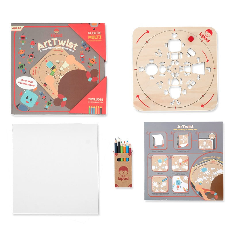 ArTwist-Robots Wooden Stencil Drawing Set