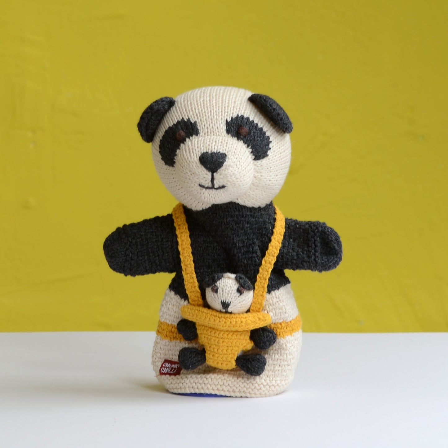 Chunki Chilli Knitted Panda Pocket Puppet and Baby
