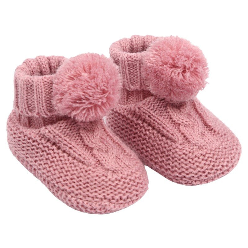 Dusty Pink Cable Pom Pom Booties