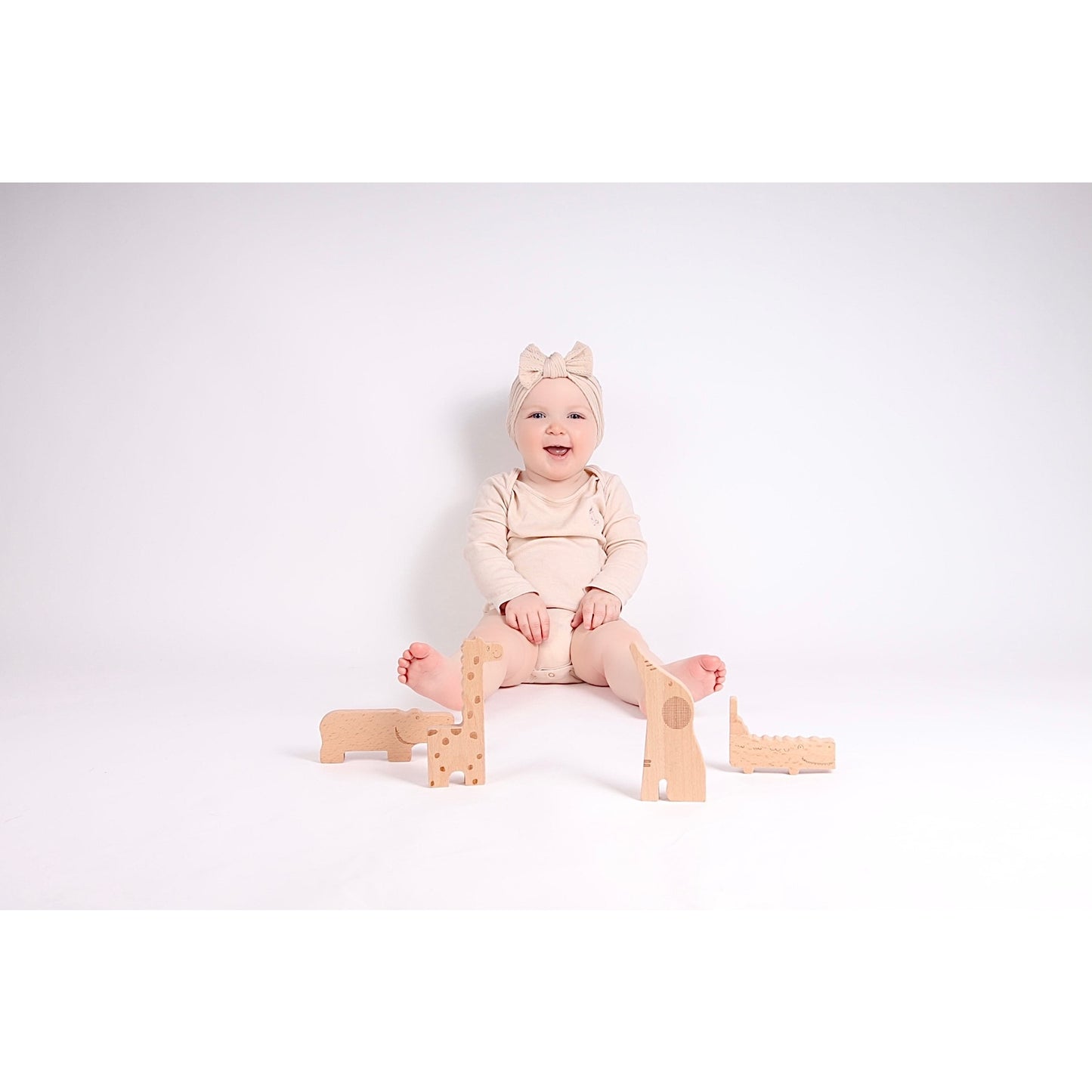 Wooden Animals, Elephant, Hippo, Giraffe and Crocodile